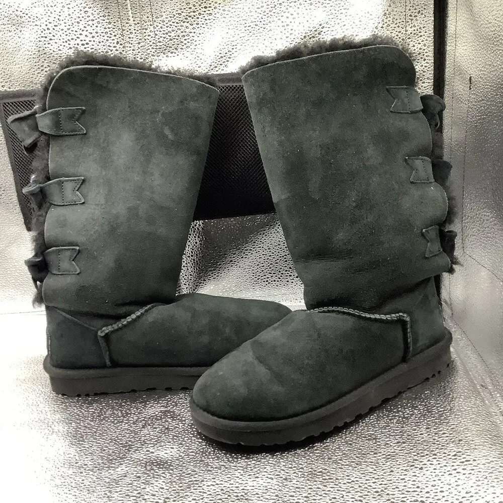 UGG Amelie 1008148 Swarovski Crystal Triple Bow Tall Boots Black Womens 7 Rare